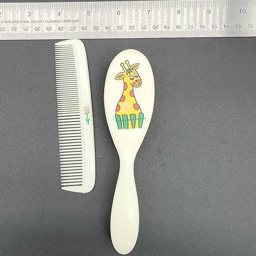 Unbranded Hair Brush and Comb Set Kids Cream‎ Giraffe Vintage Style Soft Bristle